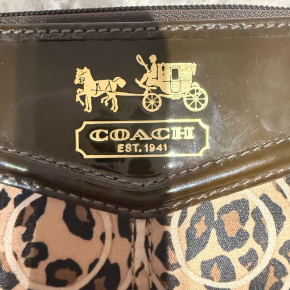 Coach Black and Tan Animal Print Wristlet - Picture 2 of 9